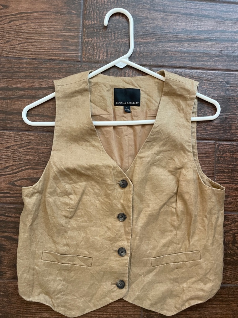 Banana Republic Tan Linen-Blend Button Vest
